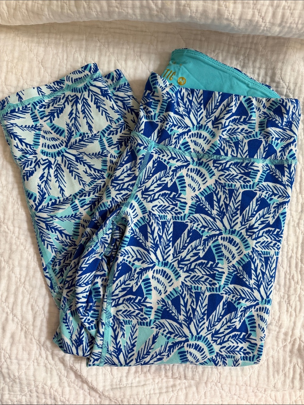 Lilly Pulitzer Blue & Turquoise Leaf Print Leggings medium luxletic